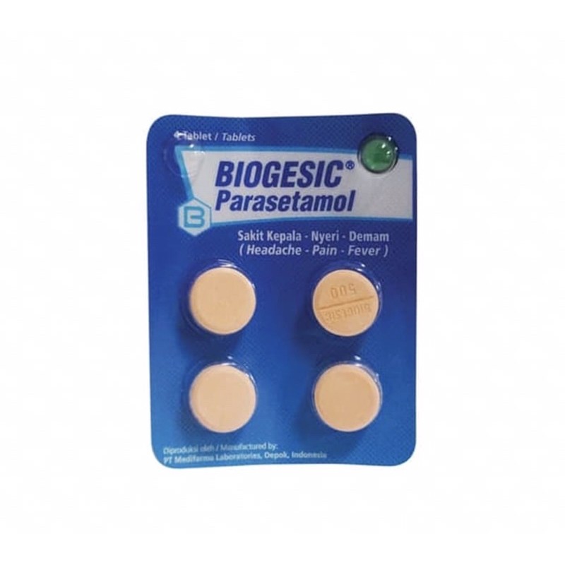 Biogesic strip 4 tablet ( obat sakit kepala &amp; demam )