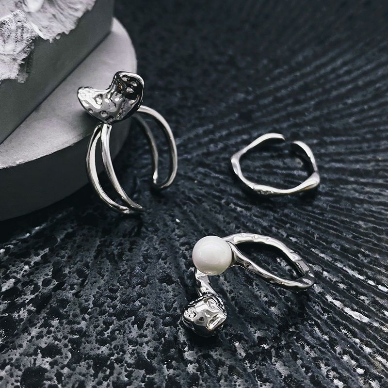 Set Cincin Bahan Logam Aksen Mutiara Untuk Aksesoris