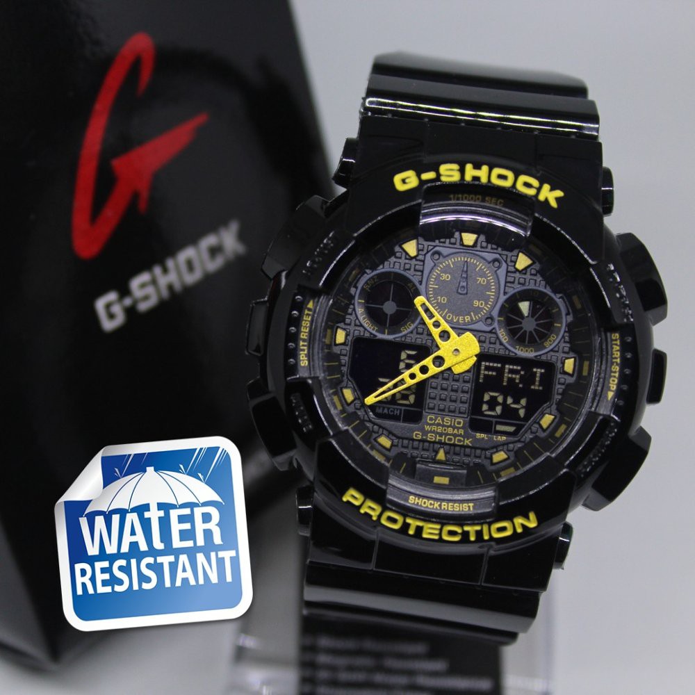 JAM TANGAN PRIA G-SHOCK GA 100 GLOSSY ANTI AIR BLACK LIST YELLOW