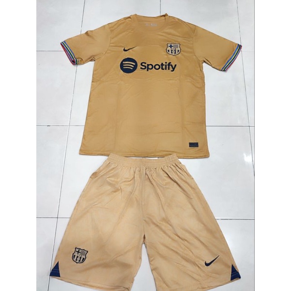 1 set Jersey bola Barcelona away gold 2022 2023/Jersey Barca away  gold 22 23/Barca gold 22 23/Barca