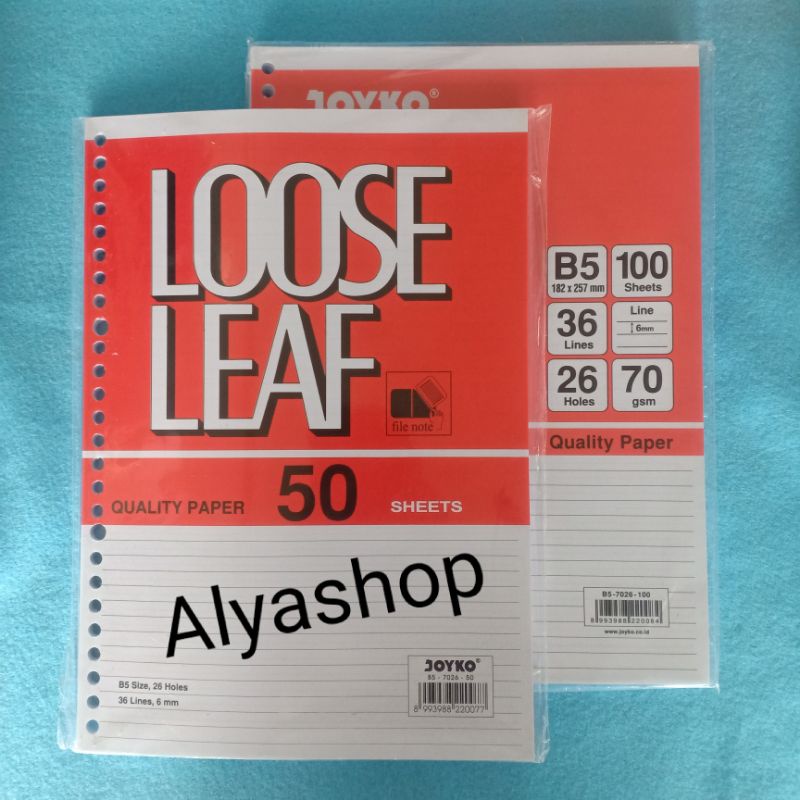 LOOSE LEAF JOYKO B5, REFILL BUKU RING isi 100 lembar &amp; 50 lembar