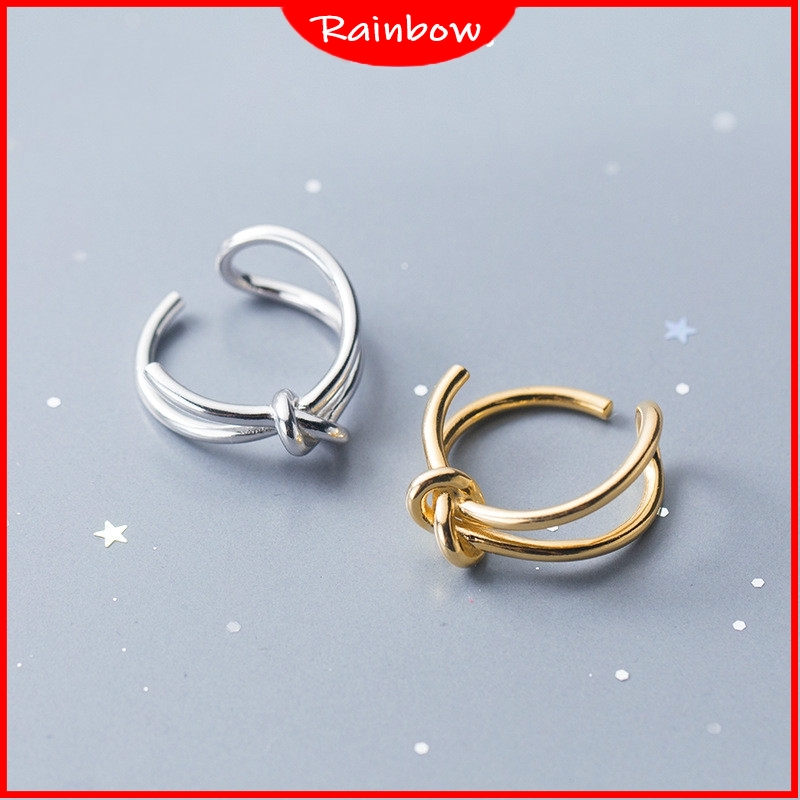 S925 Silver Ring female Korean fashion simple double layer knot opening ring personality ring