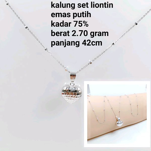 kalung emas putih set liontin love kadar 75 persen 2.70 gram
