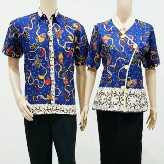  Baju  batik  seragaman atasan  SB MJ biru  merah hitam 