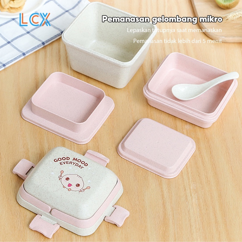 LCX Kotak Bento Lunch Box PP Jerami Gandum Bekal Free Sendok Disegel Kotak Makan VS-208