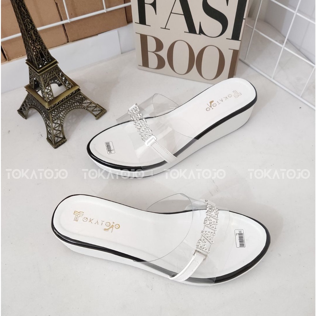 Sandal wedges wanita motif paris new fashion korea terbaru kekinian 2022 Sandal wedges wanita pesta terbaru cute Sandal wedges wanita kasual terbaru di jamin cantik harga murmer