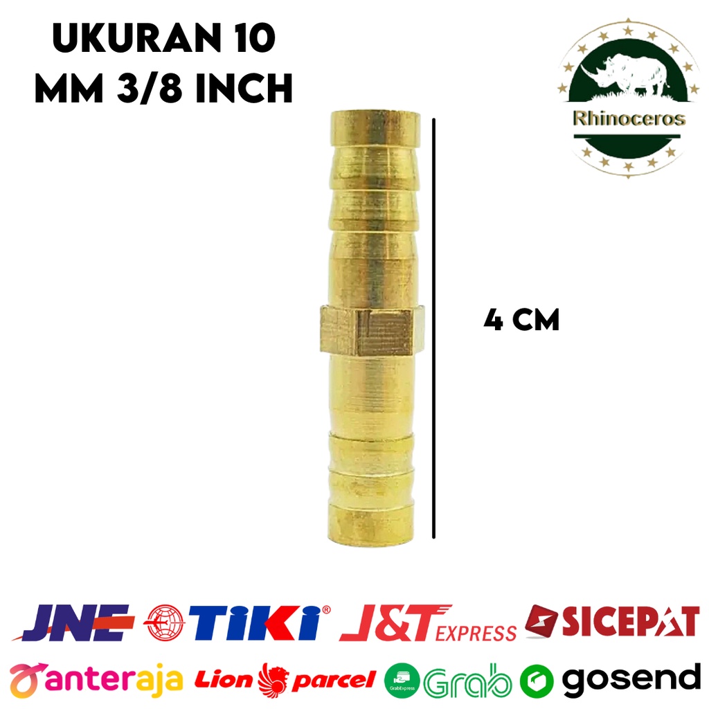 Sambungan Lurus Selang Gas Kuningan 3/8&quot; Neple Kuningan 2 Cabang 10mm
