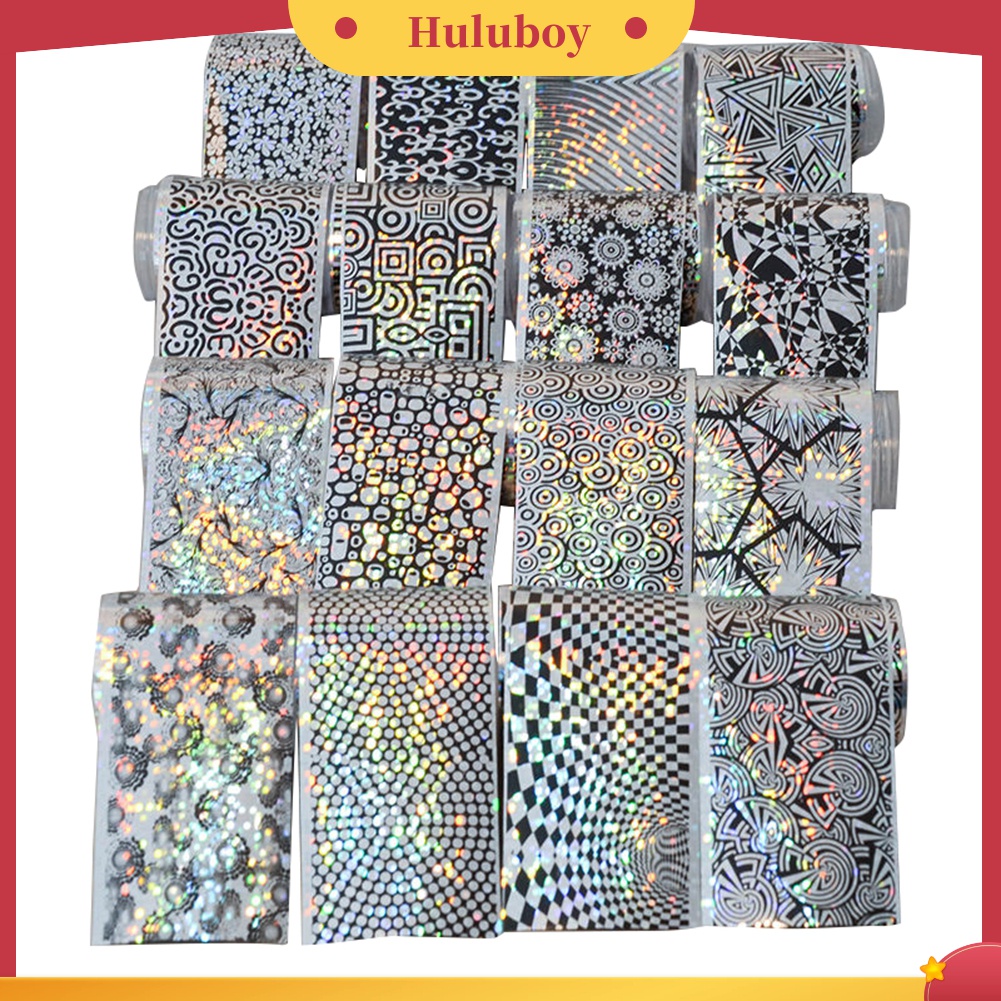 Huluboy Huluboy♡ 16pcs / Set Stiker Kuku Foil Transfer Laser Starry Sky Untuk DIY Manicure