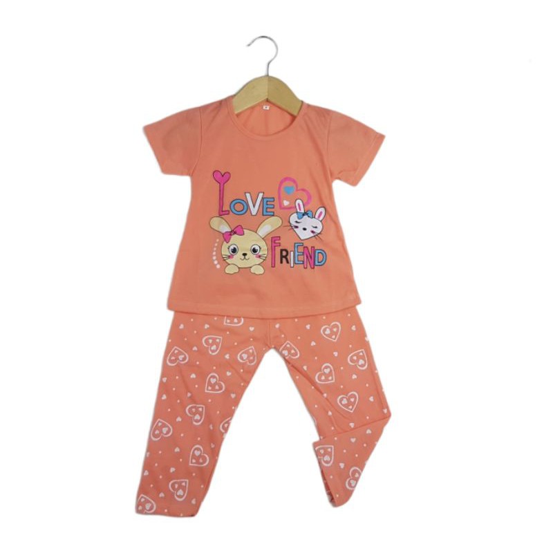 SETELAN SIKUNING PAKAIAN BAJU ANAK PEREMPUAN 2-7 TAHUN MOTIF RABBIT LOVE CELANA PANJANG LENGAN PDK