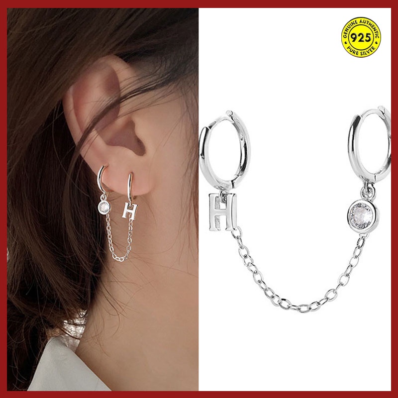 Anting Tusuk Sterling Silver 925 Desain Huruf H Binaural Untuk Wanita