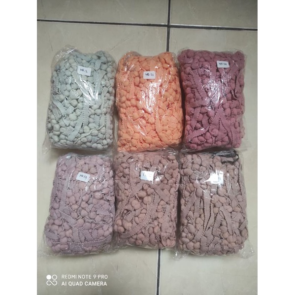 Renda pompom warna pastel rol 5 yard /20 yard