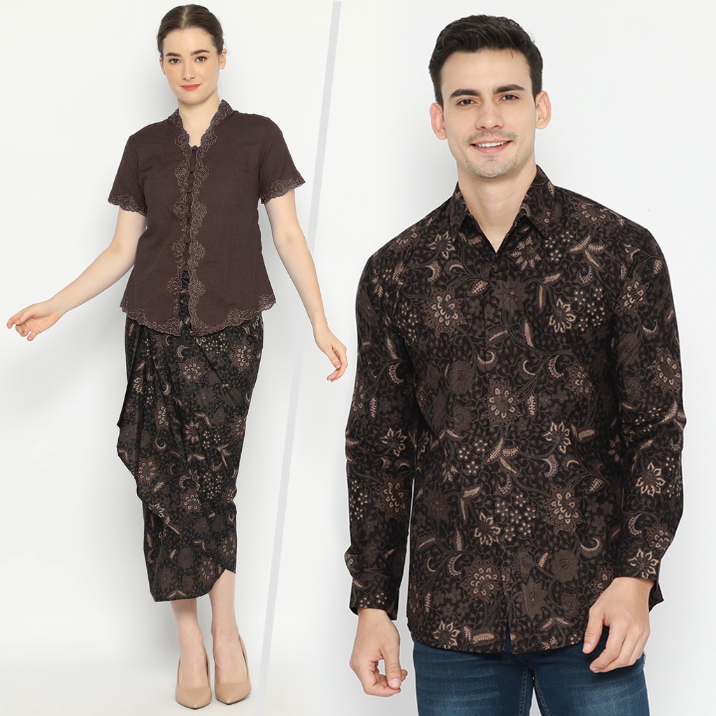 BAJU BATIK COUPLE  Kemeja Rok Lilit Instan Pria Lengan Panjang Slimfit Premium Kembang Setaman Hitam 722377 Cap 72 - Baju Kemeja Atasan Pakaian Batik Couple Cople Pria Cowok Laki Laki Remaja Keluarga Lengan Panjang Modern Slimfit Premium Kekinian