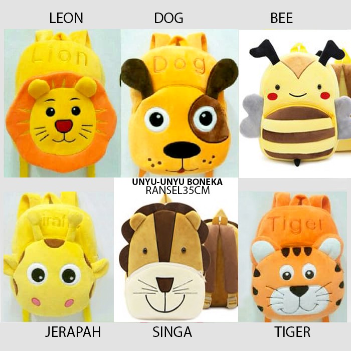 tas ransel boneka singa tiger dog animal chiken penguin charmender squirtle besar 35cm sekolah