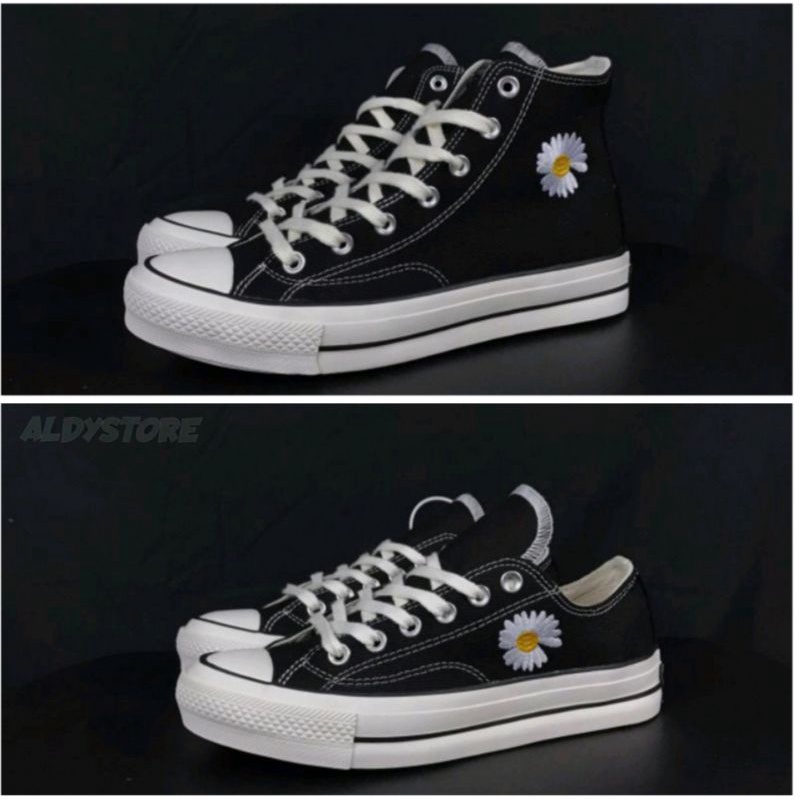 (PREMIUM) Sepatu Wanita Sepatu Conv*rs* 70s Peace Minus One Bunga Black White High/Low