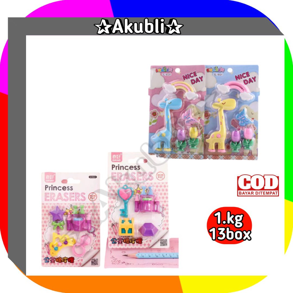 

Akubli✰ COD HS152 Penghapus Pensil Set Karakter Jeparah dan Princess Eraser Set Statonary Murah
