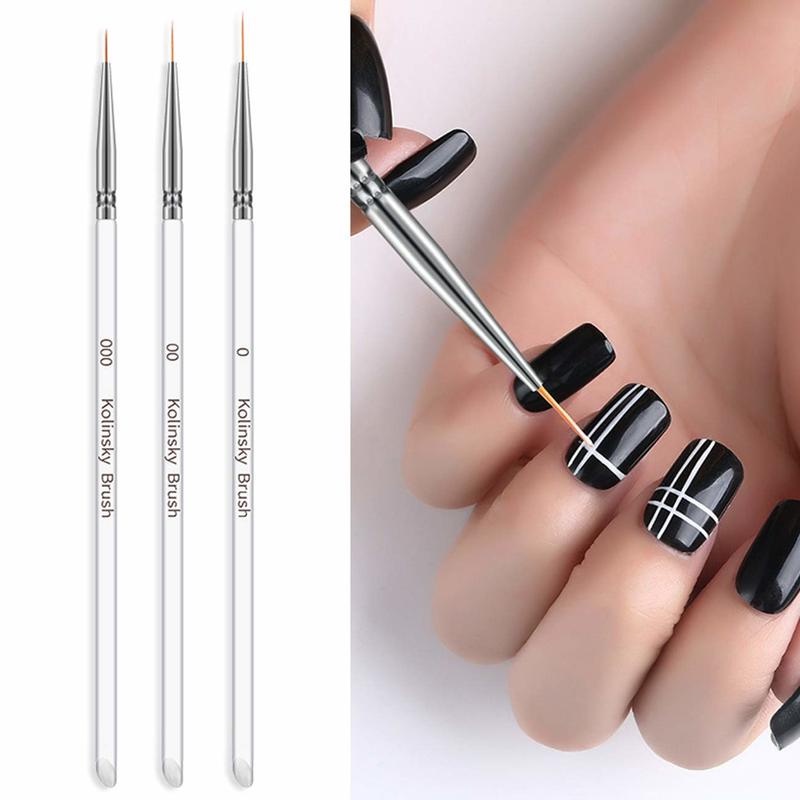 3 Pcs Set Acrylic 3D Ultra Fine Line UV Gel Painting Pen / French Stripe Nail Brush Set / DIY Nail Art Tools / Professional Manicure Accessories