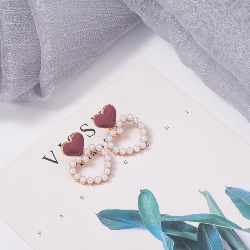 Anting Tusuk Gantung Bahan Sterling silver 925 Desain Hati + Mutiara Gaya Korea Untuk Wanita