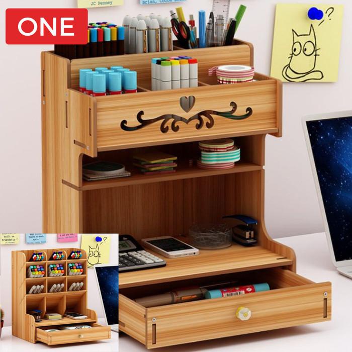 Pensil Case Rak Tempat Penyimpanan Alat Tulis Kayu Atas Meja Pensil Spidol Pulpen
