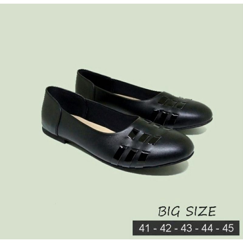 Original, Pantofel Wanita Big Size 41-45 Flatshoes Kulit Hitam JUMBO Size Besar PNS Guru Murid 42