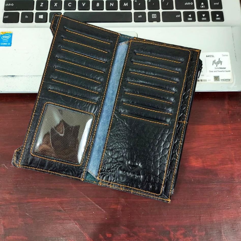 Paling Dicari.. Dompet Lipat Panjang kulit motif Buaya untuk Pria Wanita Asli kulit Sapi Premium den