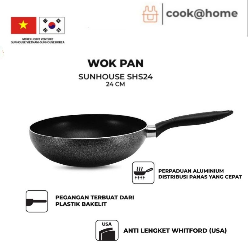 Wok / Wajan / Penggorengan SUNHOUSE SHS24 ANTI LENGKET