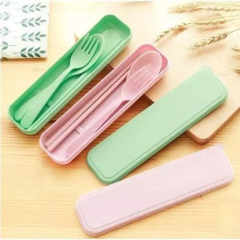 Set alat makan sendok garpu sumpit  cutlery set lengkap kotak wadah portable kitchen eatery