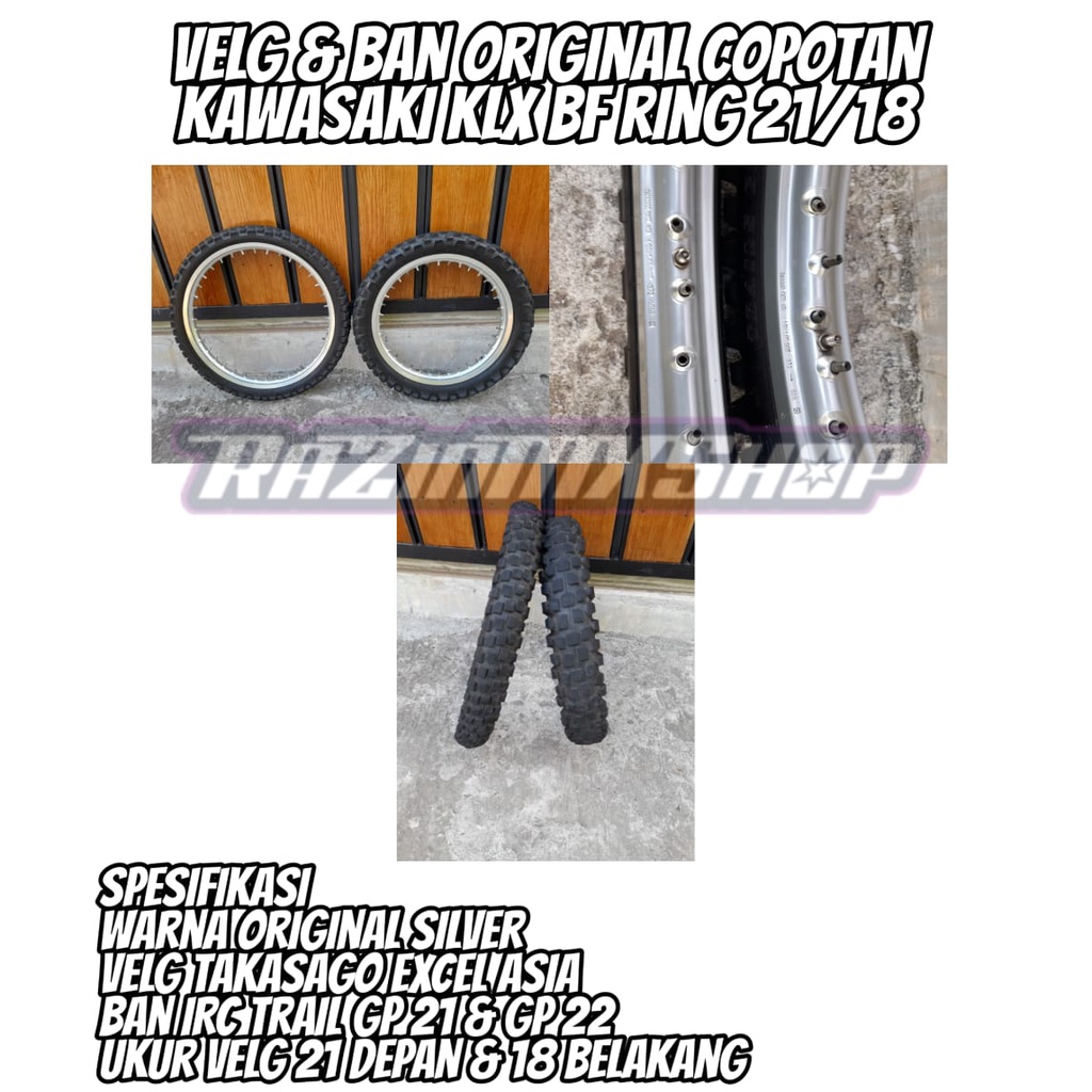 VELG DAN BAN ORIGINAL COPOTAN KAWASAKI KLX BF RING 21/18 MULUS