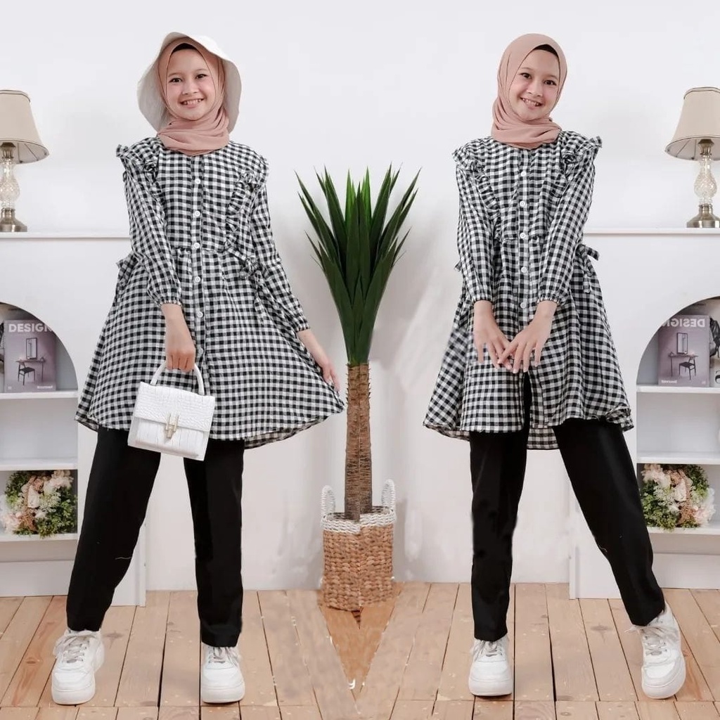 SET HARINI KID KOTAK FASHION PAKAIAN ANAK PEREMPUAN SETELAN ATASAN DAN CELANA MR ADA VIDEO REAL PICT