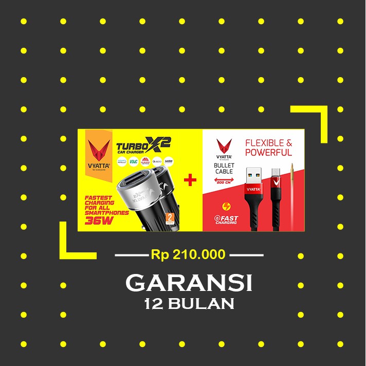 Car charger vyatta 2 ports QC 3.0 + Kabel vyatta Bullet