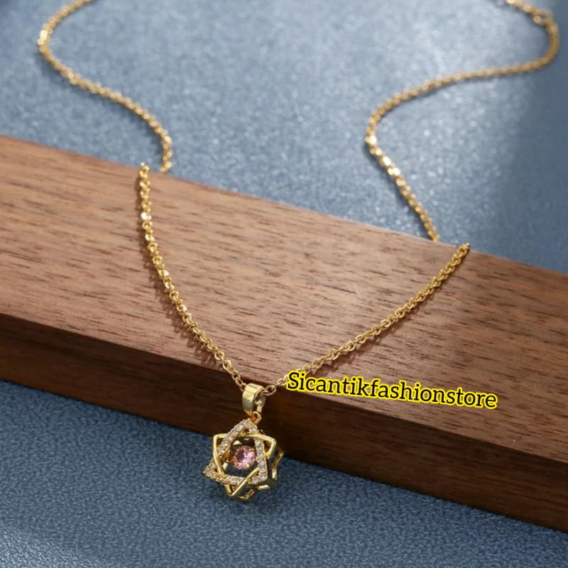 Kalung Wanita Titanium Liontin Segitiga Gold Terbaru Anti Karat selamanya Kalung Titanium Wanita Korea Kekinian Liontin Segitiga Gold Terlaris