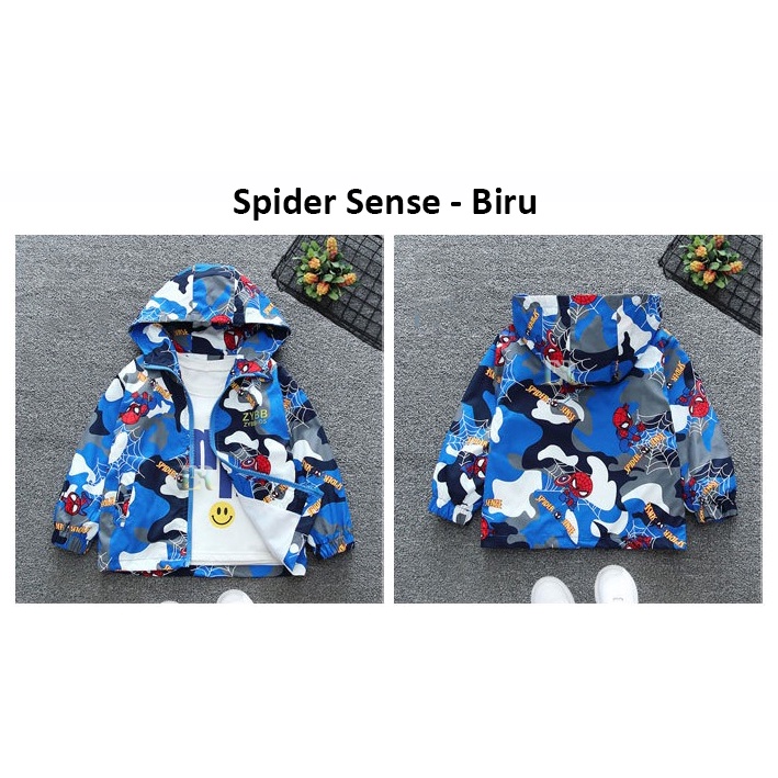 Jaket Anak Laki - Laki Motif Gambar Spider Man Dilengkapi Dengan Topi Hoodie Sweater Bahan Parasut Anti Air Anak Cowok Premium Quality Import for Boy Boys Jacket Cocok untuk Musim Panas atau Musim Dingin Baju Pakaian Hangat Spiderman