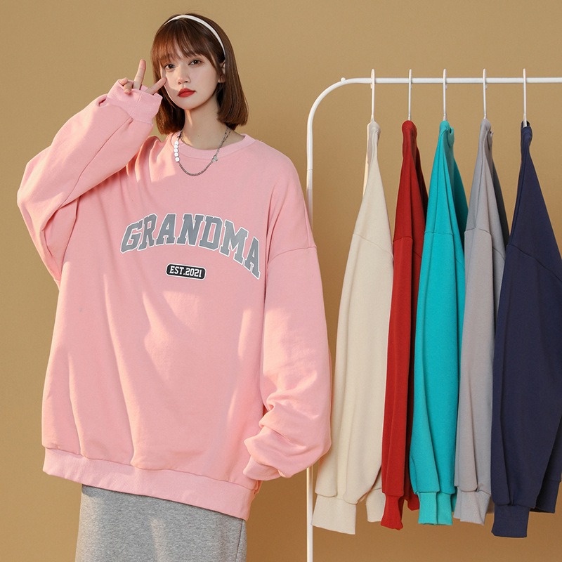 Grandma sweater oversize wanita xxl crewneck Fleece