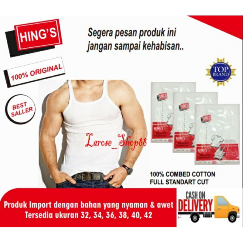 SINGLET HING'S ORIGINAL | Kaos Dalam Pria Salur Putih Hings