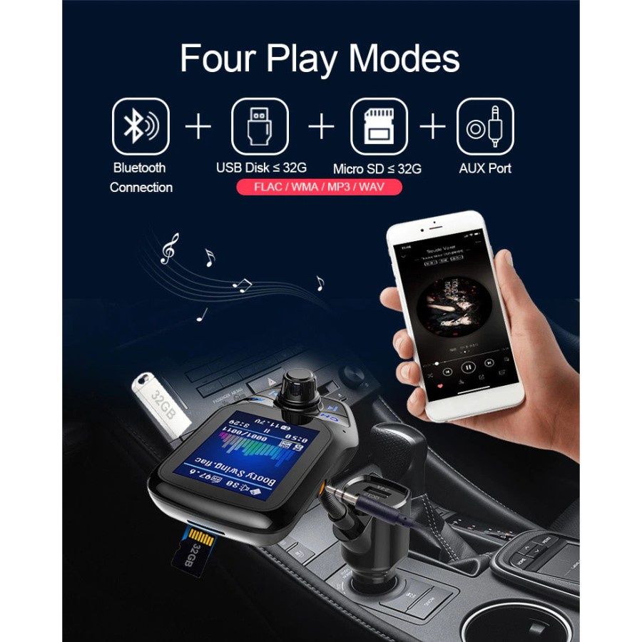 Bluetooth Audio Receiver FM Transmitter with USB Car Charger - E4354