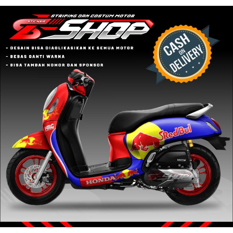 DECAL STIKER MOTOR HONDA SCOOPY REDBULL