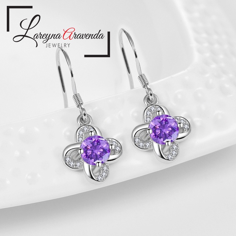 Anting Korea Wanita Silver S925 Model Bunga Kristal Besar Gantung AT046