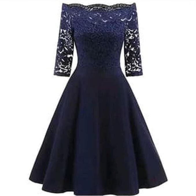 Midi dress Scuba mix Brukat navy - Multicolor, XS