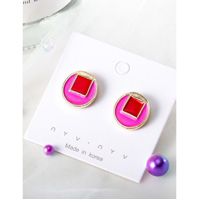 LRC Anting Tusuk Fashion Round Hit Color Glaze Stitching Stud Earrings F65390