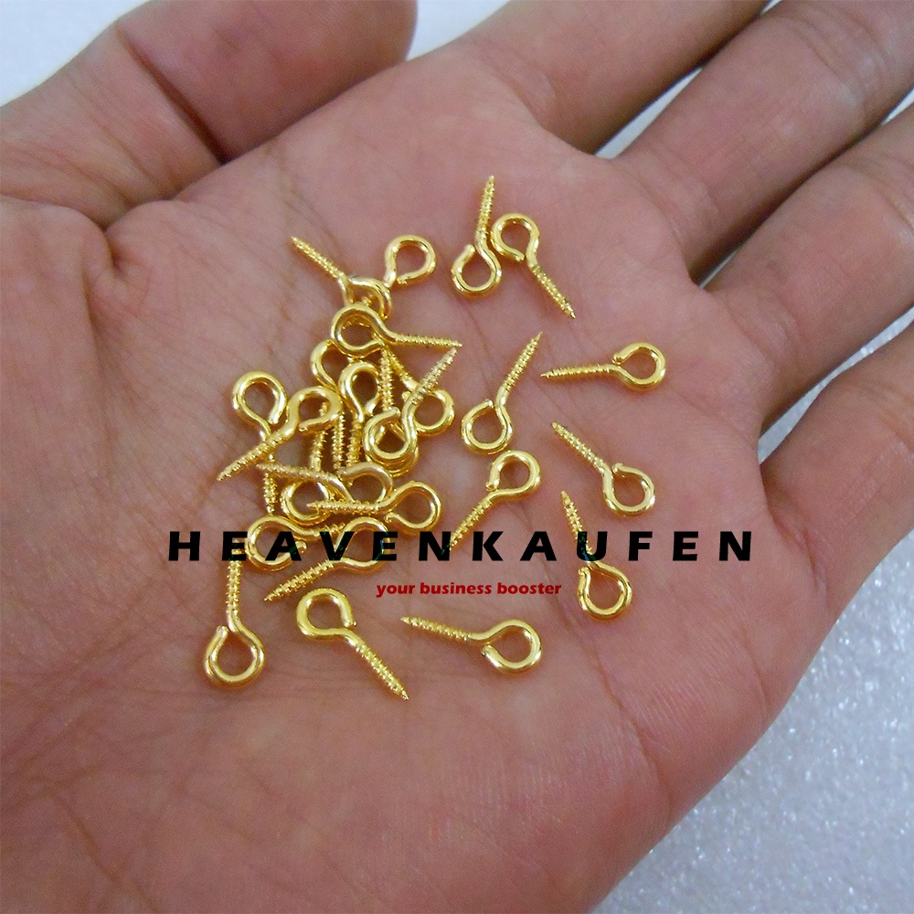 Sekrup Paku Ulir Gantungan Kunci Craft DIY Kecil Panjang 12 mm Warna Gold Emas Harga Per Pack isi 100 Pcs