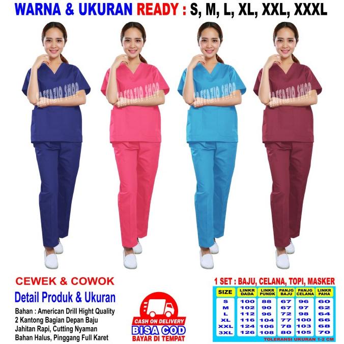 Baju OKA, Baju Perawat / Baju OK, Pria Wanita Lengan Pendek