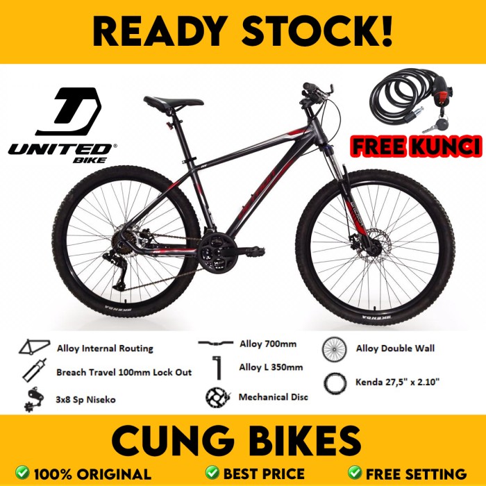 SEPEDA GUNUNG MTB 27.5 Inch UNITED DETROIT SV ALLOY 24 SPEED