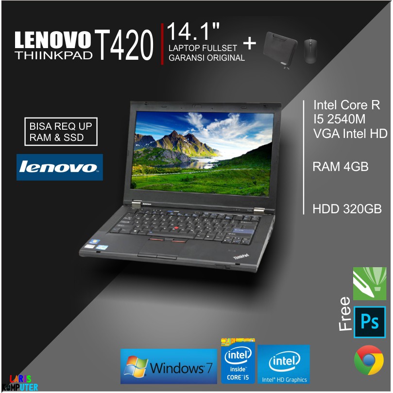 Laptop Second Lenovo T420 Super Murah Core I5 2540M RAM 4GB HDD 320GB Bergaransi Mulus 98% Free Mouse