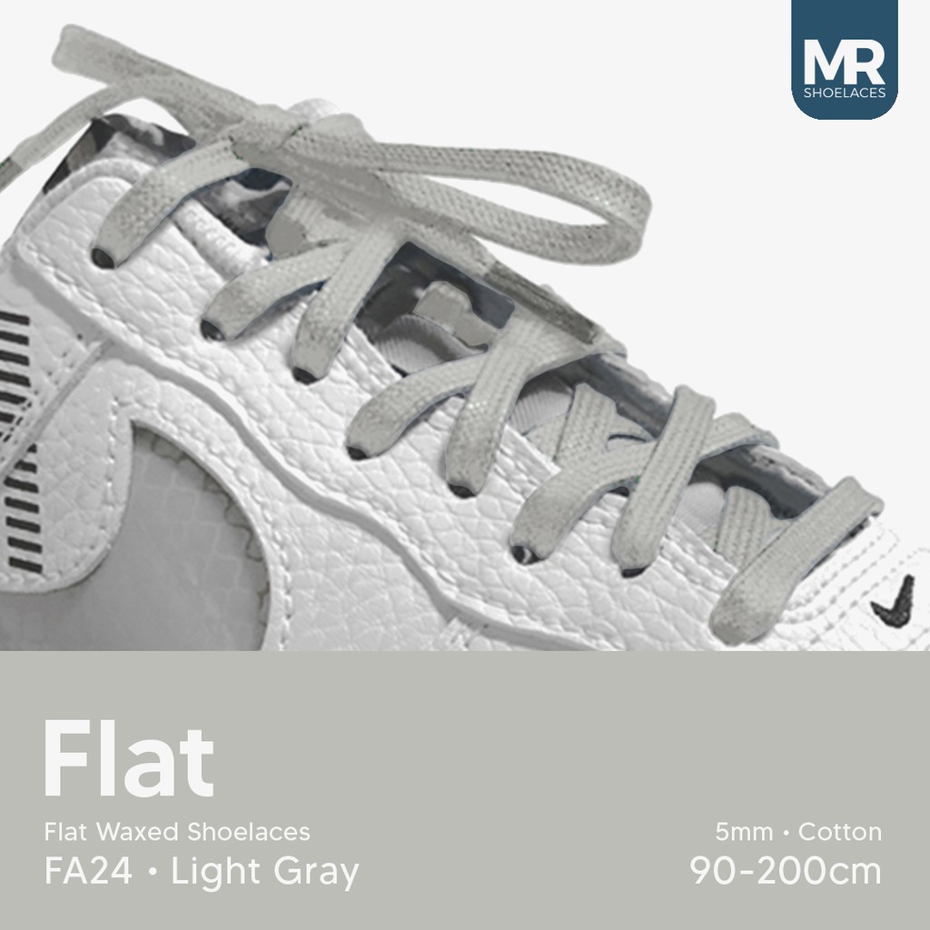 MR Shoelaces FA24 Light Gray Abu Muda Tali Sepatu Lilin 5mm Gepeng Flat Pipih (Waxed Laces) 90cm 100cm 120cm 200cm - Premium Shoelace