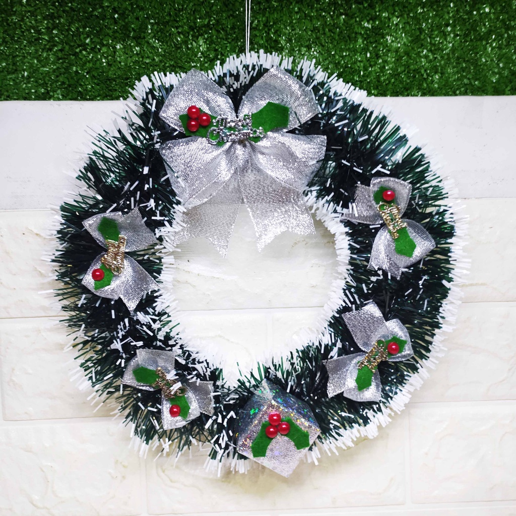 ( D 20 cm ) Lingkaran Natal Pita Pita - Wreath Hiasan Dekorasi Natal