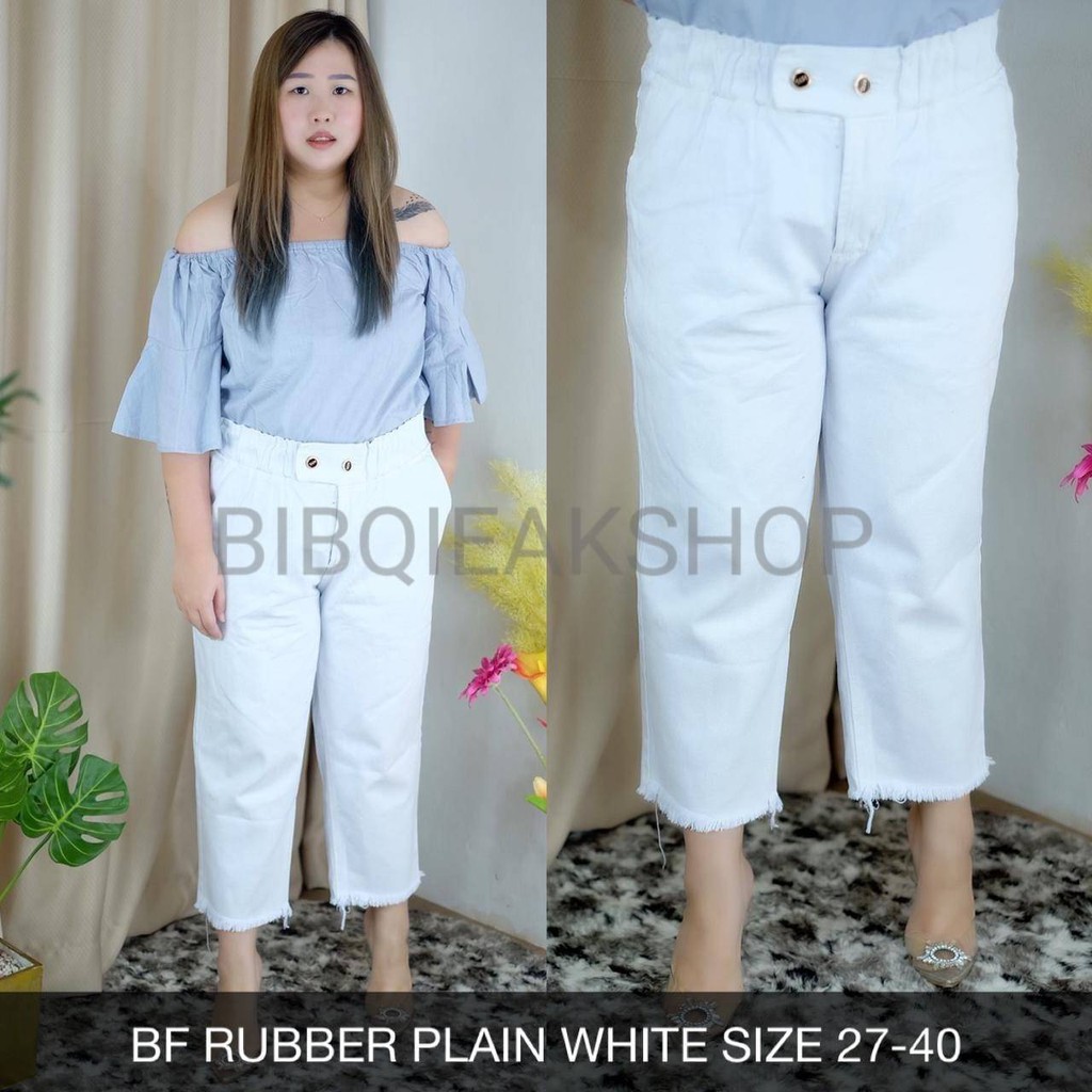 CELANA JEANS WANITA BF RUBBER PLAIN WHITE SZ 27-40