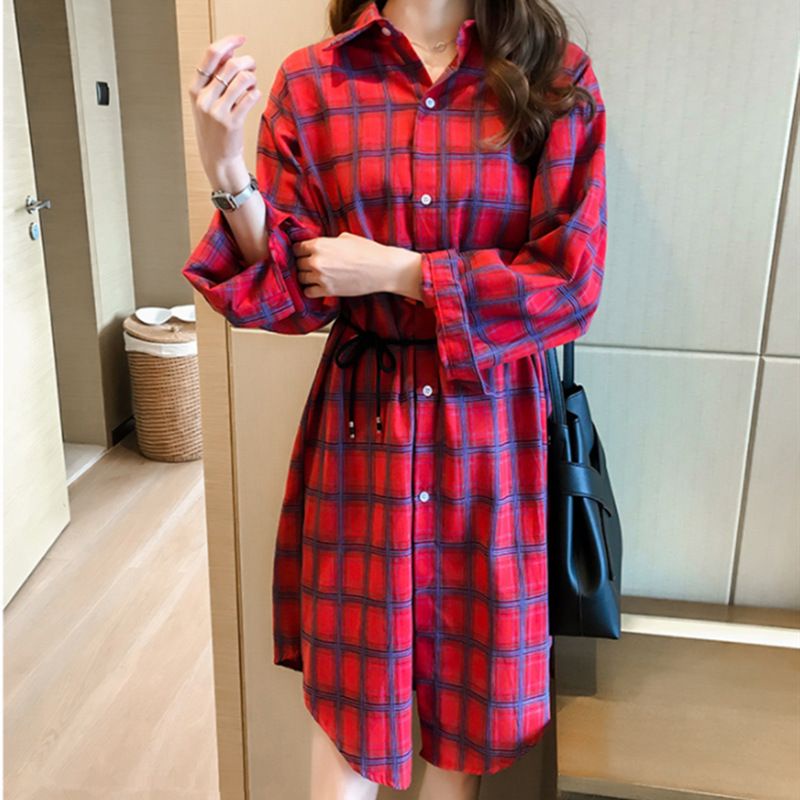 [ZLORE] Outer Wanita/Kemeja Dress Wanita Lengan Panjang Motif Kotak Kotak cantik