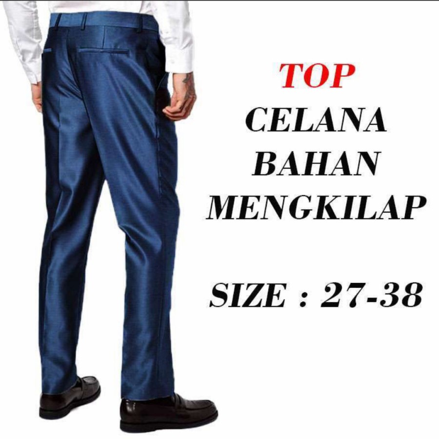 Mickonova Celana Formal Pria Metallic Mengkilat Trend Clana Slim Fit Bahan Import Fashion Pria Mengkilap