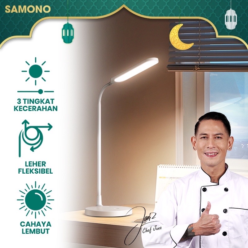 SAMONO DL10 Lampu Meja LED 3 Tingkat Keterangan Leher Fleksibel Warna Cahaya Lembut Putih