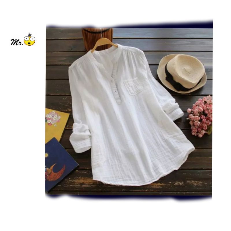 Baju Perempuan | Tunik Putih Polos | Oversized | Baju Muslim | Baju Impor | YBL006