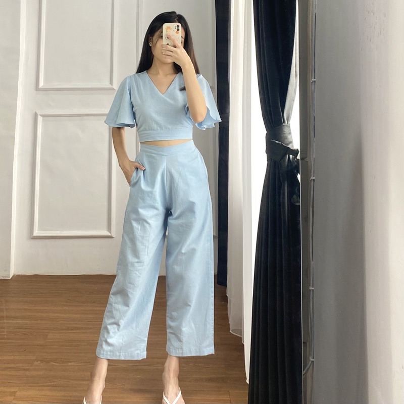 Kyomi Set - Set Wanita - Set Linen-Sky blue